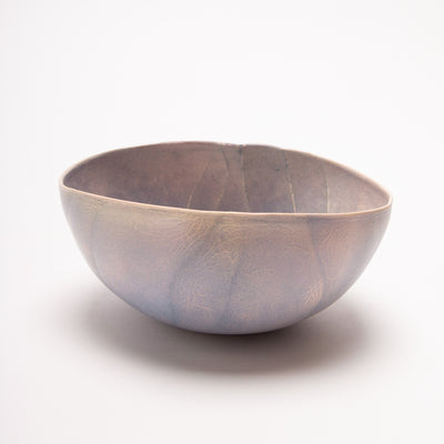 Small Bowl 4 - porcelain bowl sculpture in tan and purple ombre.  15l x 7h x 13d cm