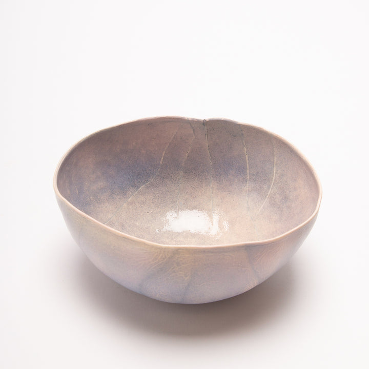 Small Bowl 4 - porcelain bowl sculpture in tan and purple ombre.  15l x 7h x 13d cm