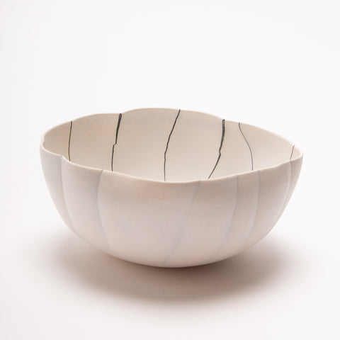 Small Bowl 6 - porcelain bowl sculpture in white.  15l x 7h x 15d cm