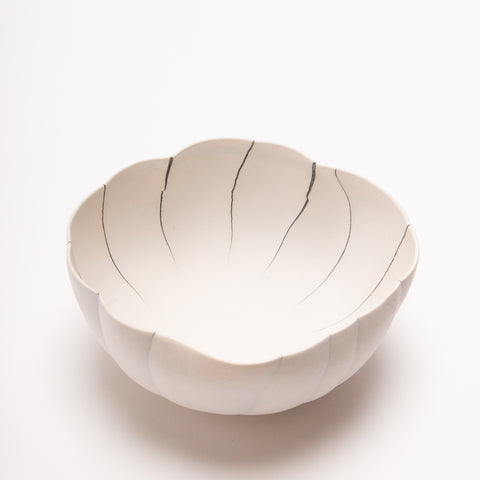 Small Bowl 6 - porcelain bowl sculpture in white.  15l x 7h x 15d cm
