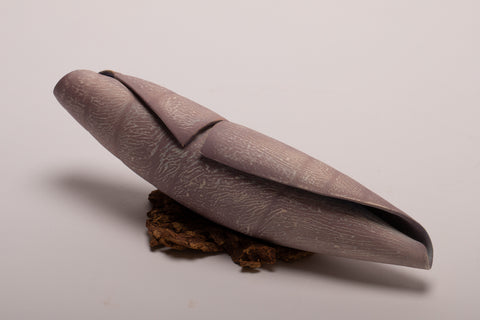 Small shell 1 - porcelain textured shell sculpture in a light purple shade  22l x 7.5h x 6d cm