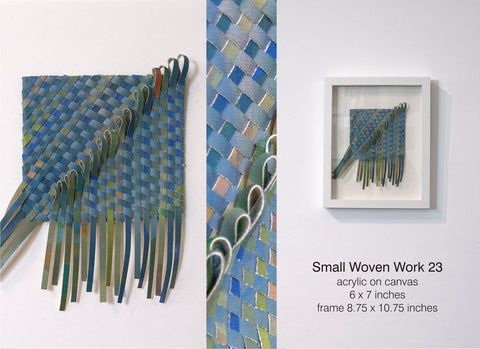Small Woven WorK 23 - Meticulously hand-cut and woven acrylic on canvas painting  6 x 7 in unframed, 8.75 x 10.75 in framed.