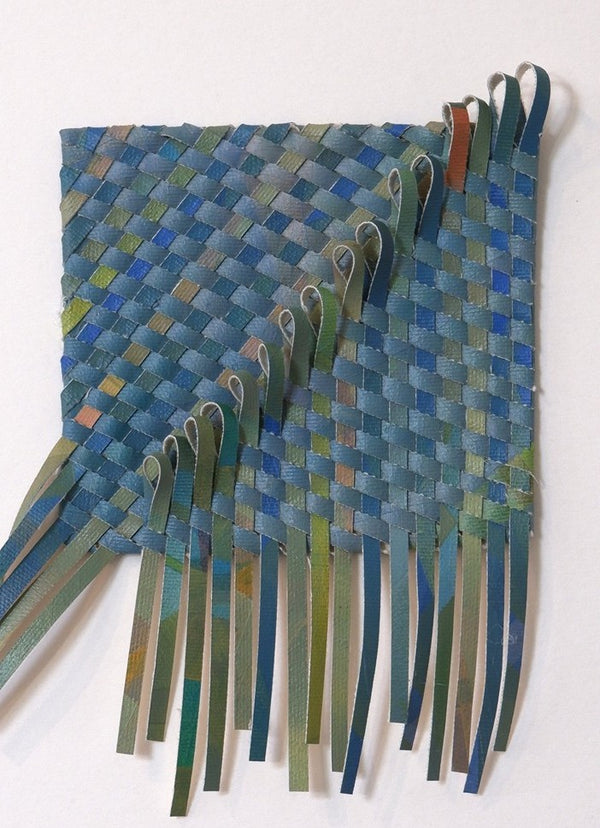 Small Woven WorK 23 - Meticulously hand-cut and woven acrylic on canvas painting  6 x 7 in unframed, 8.75 x 10.75 in framed.