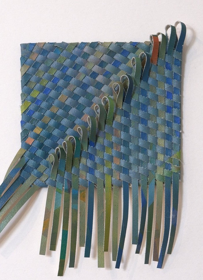 Small Woven WorK 23 - Meticulously hand-cut and woven acrylic on canvas painting  6 x 7 in unframed, 8.75 x 10.75 in framed.