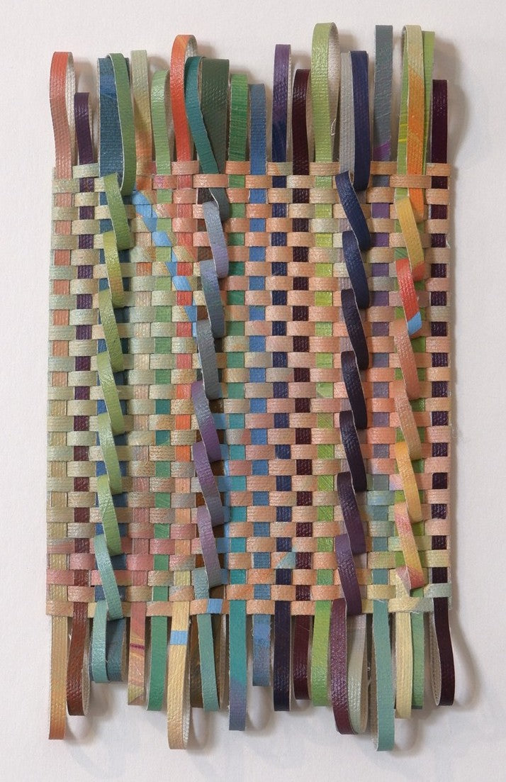 Small Woven WorK 27 - Meticulously hand-cut and woven acrylic on canvas painting  4.5 x 8 in unframed, 8.75 x 10.75 in framed.