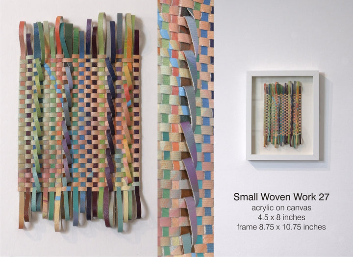 Small Woven WorK 27 - Meticulously hand-cut and woven acrylic on canvas painting  4.5 x 8 in unframed, 8.75 x 10.75 in framed.