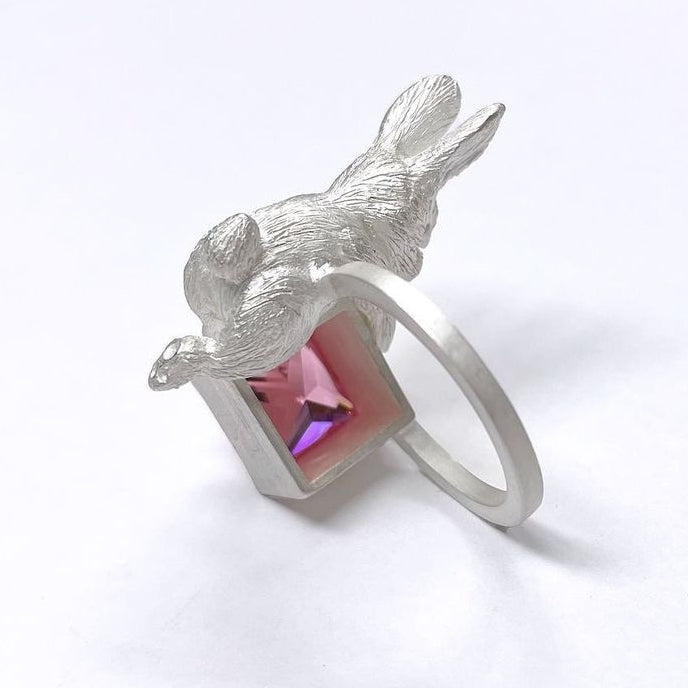 Hang Tight. One of a kind sterling silver ring, with rose cut pink topaz.