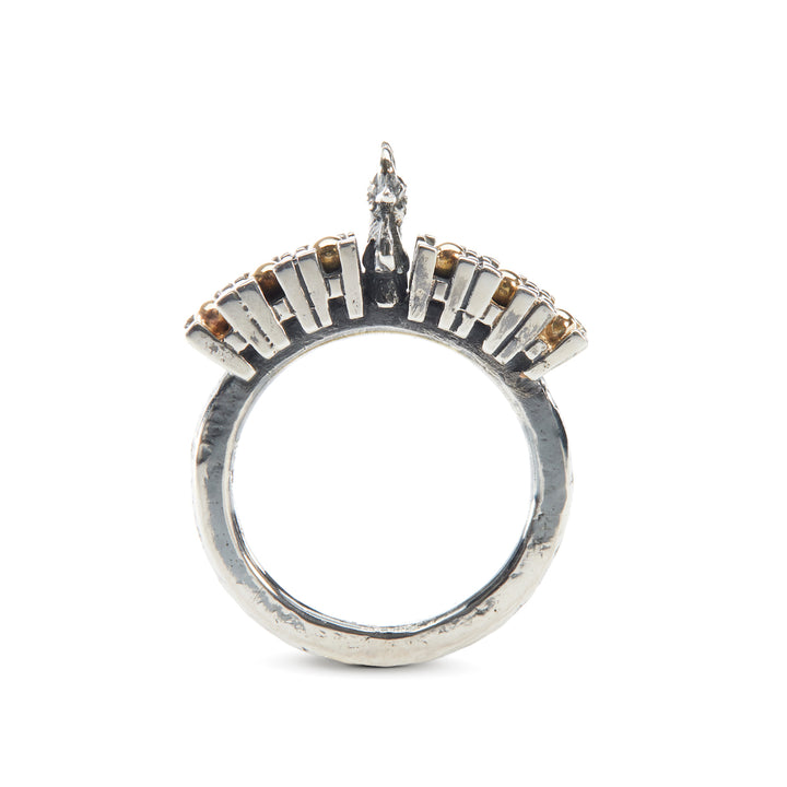 Soleil Levant: One-of-a-kind ring in sterling silver and 10k yellow gold. F