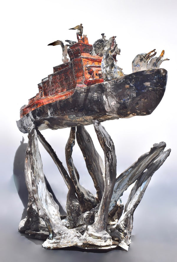 Sunset Cruise   Ice-breaker with large flippers base created in porcelain.  H56 x L72 x D50 cm / 17 kgs