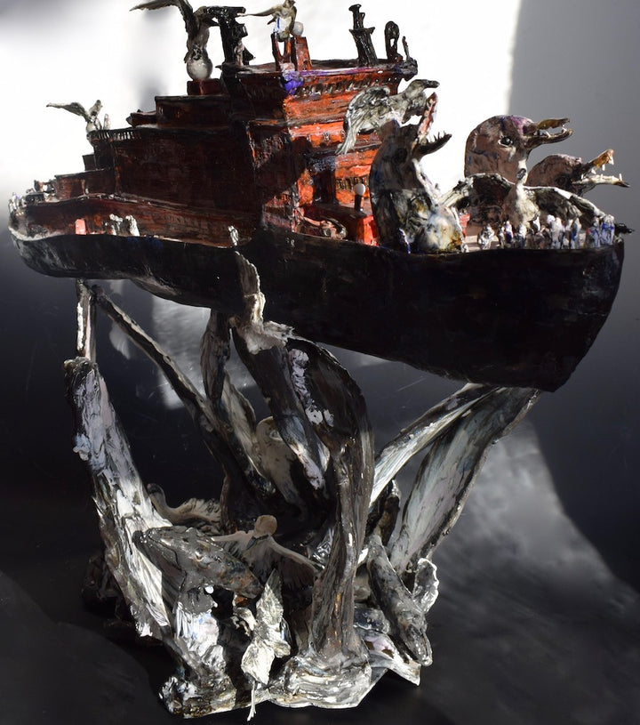 Sunset Cruise   Ice-breaker with large flippers base created in porcelain.  H56 x L72 x D50 cm / 17 kgs