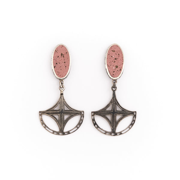 Tulipes: From the Nos Jardins series, stud dangle earrings in sterling silver and pink concrete.