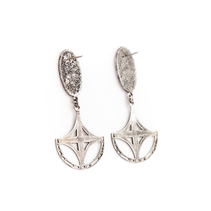 Tulipes: From the Nos Jardins series, stud dangle earrings in sterling silver and pink concrete.