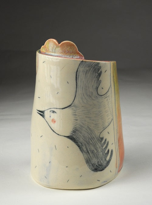 Ceramic glaze sculpture with bird design