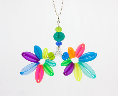 Week 42 Necklace in multicolour silicone, handmade glass beads, acrylic, on 30" sterling silver chain.