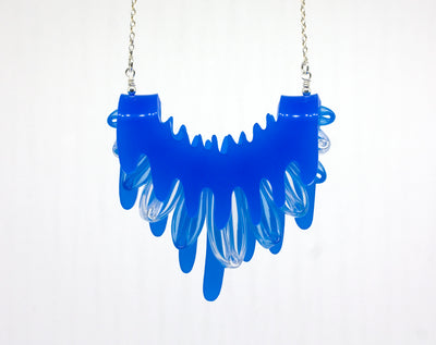 Week 52 Necklace in blue and clear silicone and acrylic, on 18" sterling silver chain.