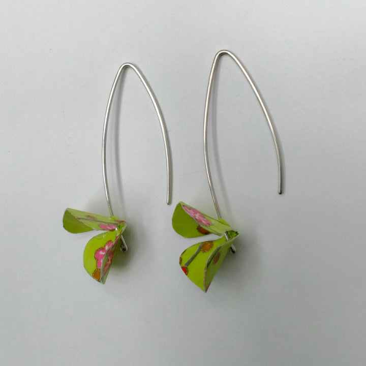 Chiyogami Bloom earrings - Single Lime, 2022  Sterling silver and Japanese Chiyogami paper