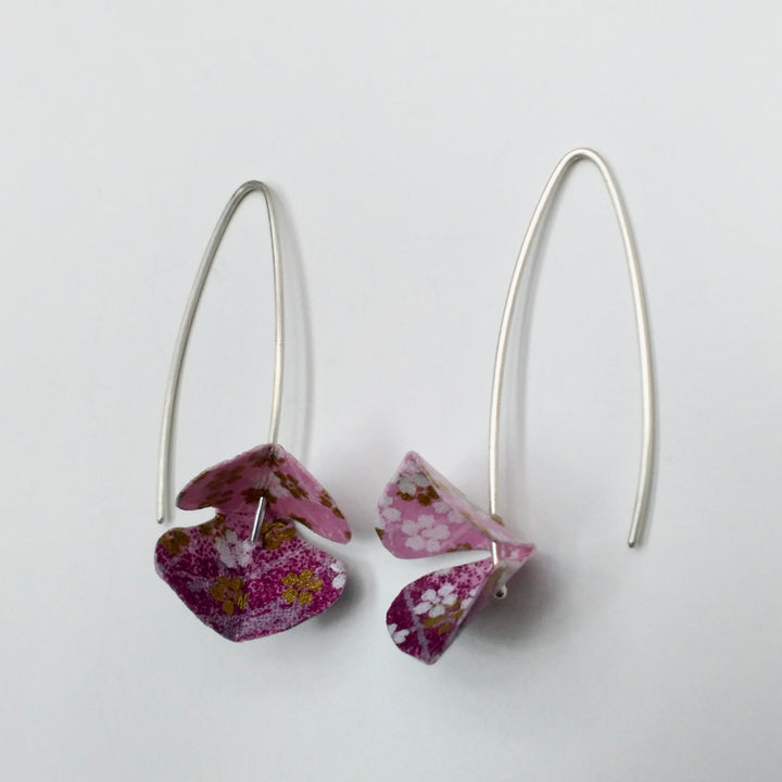 Chiyogami Bloom earrings - Single Purple, 2022  Sterling silver and Japanese Chiyogami paper