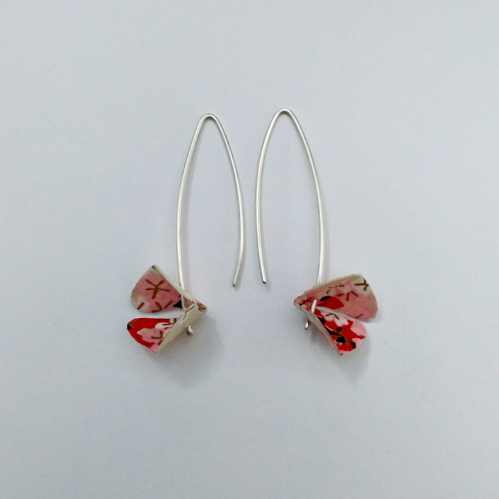 Chiyogami Bloom earrings - Single Red, 2022  Sterling silver and Japanese Chiyogami paper