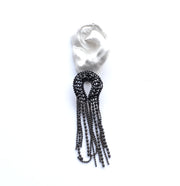 Matte Black Copper Earrings are ingeniously repurposed chains that are powder-coated  studs with a fancy fringe that is wonderfully tactile and dynamic, yet light on the ear, On surgical steel posts, they measure 8 x 2.5 cm.