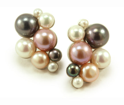 Blush studs in sterling silver and multicolour freshwater pearls.