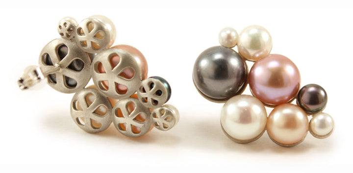 Blush studs in sterling silver and multicolour freshwater pearls.
