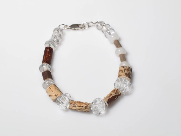 Collection: Together We Grow - Earth & Fire Bracelet Flame worked soft glass, wood and sterling silver 2019