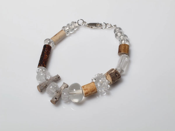 Collection: Together We Grow - Earth & Fire Bracelet Flame worked soft glass, wood and sterling silver 2019