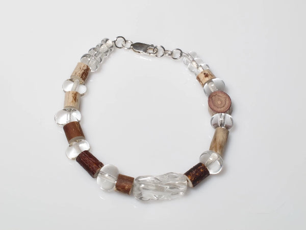 Collection: Together We Grow - Earth & Fire Bracelet Flame worked soft glass, wood and sterling silver 2019