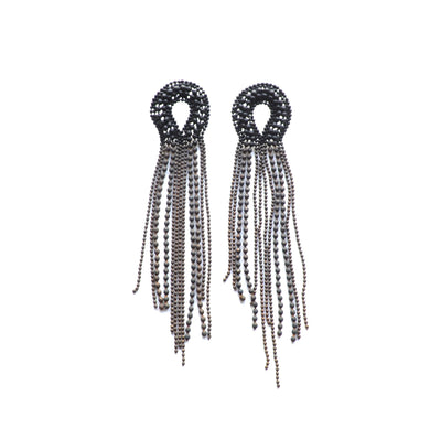 Matte black copper stud earrings.  Repurposed, these chain earrings are powder-coated and have surgical steel posts.