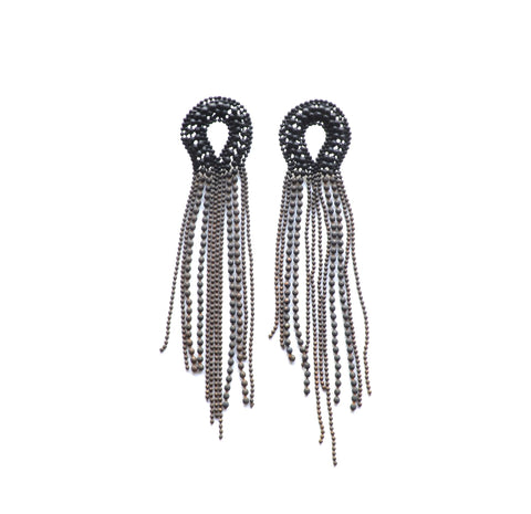 Matte black copper stud earrings.  Repurposed, these chain earrings are powder-coated and have surgical steel posts.