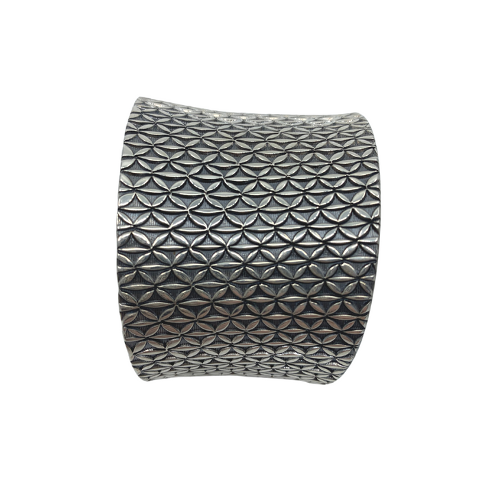 Hand stamped sterling silver cuff.  6 x 4.5 cm. Would fit a small wrist. 
