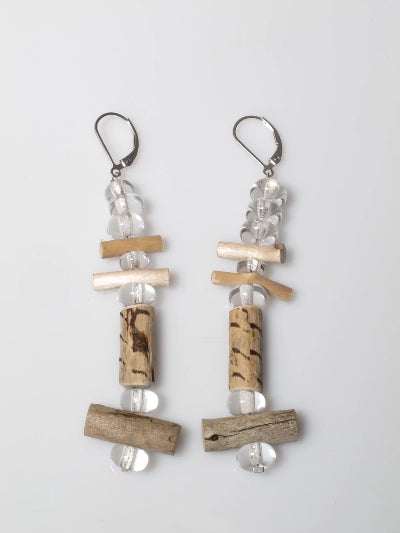 Collection: Together We Grow - Earth & Fire Earrings Flame worked soft glass, wood and sterling silver 2019