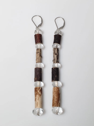 Collection: Together We Grow - Earth & Fire Earrings Flame worked soft glass, wood and sterling silver 2019