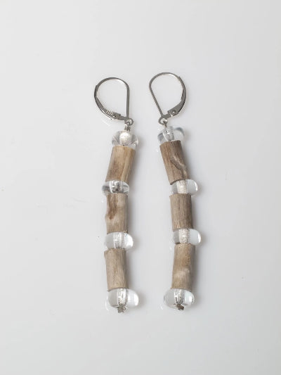 Collection: Together We Grow - Earth & Fire Earrings Flame worked soft glass, wood and sterling silver 2019