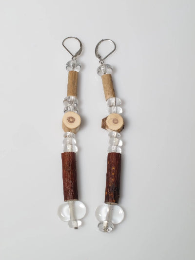 Collection: Together We Grow - Earth & Fire Earrings Flame worked soft glass, wood and sterling silver 2019