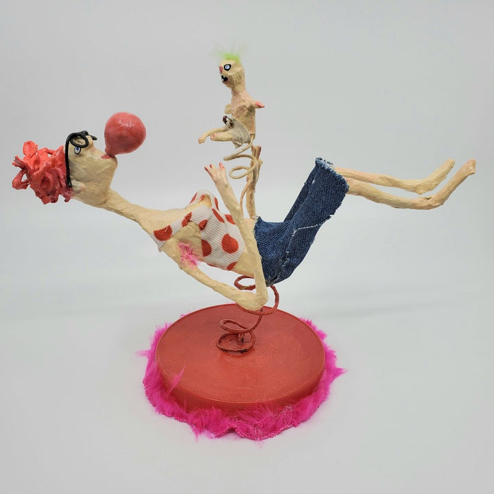 Bouncing Baby & Bubblegum. Erin's mixed media alias "Betty Walsh" rockw both mother and the baby on its spring base.