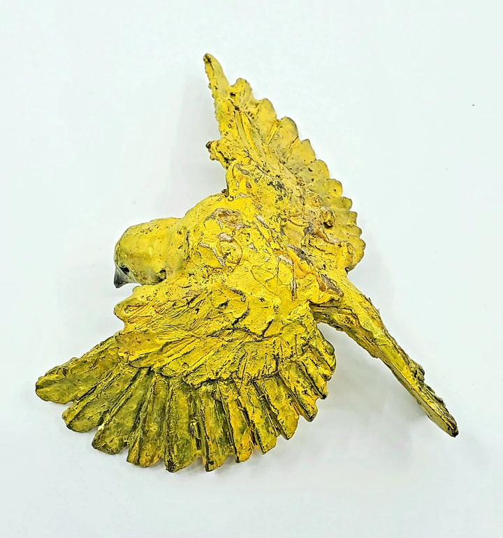 Sentinel, each cast bronze sculpture of a canary in flight is a one of a kind capture of a moment in time. Erin created 99 for a recent solo exhibition at the public gallery Galerie Montcalm, 4 1/2 x 3 x 2",