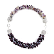 Rhythm no. 2: Kumihimo braided and woven necklace, which can be separated into 2 bracelets. Sterling silver, fluorite chips, Swarovski pearls and spades, & silk ribbon