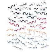 Squiggle stud earrings are colourfully powder coated copper on surgical stainless steel posts. Each is sold as a  single earring so different combinations are possible. We have a wide selection of colours in the gallery!