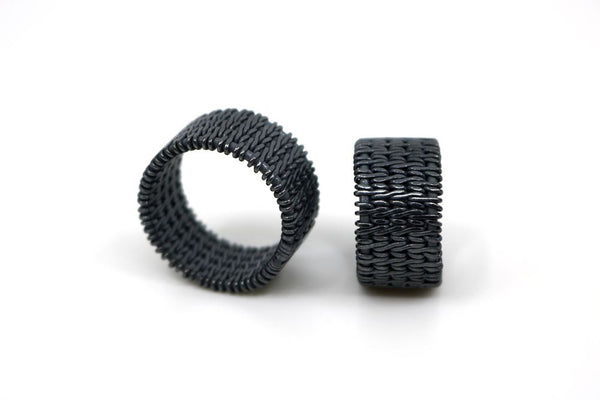 woven oxidized silver ring