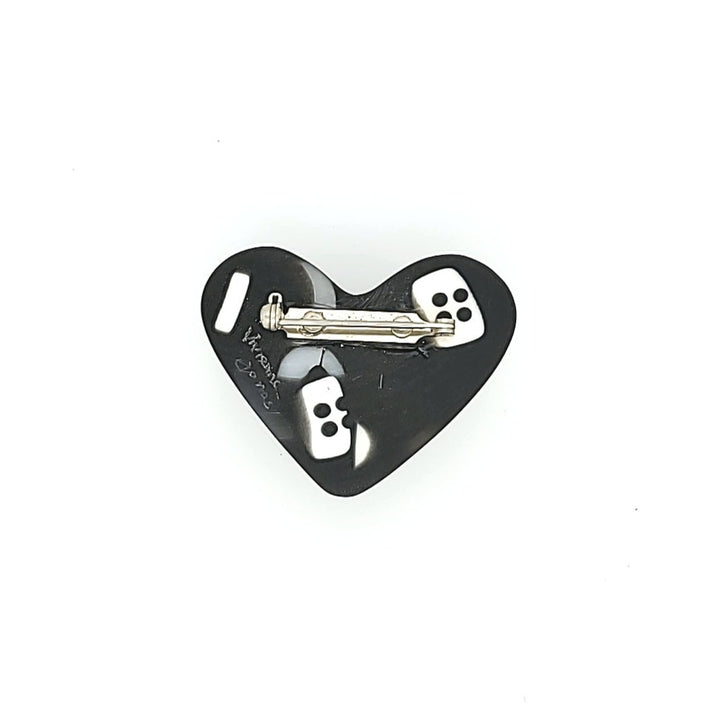 black heart with buttons brooch, back