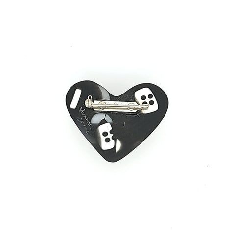 black heart with buttons brooch, back